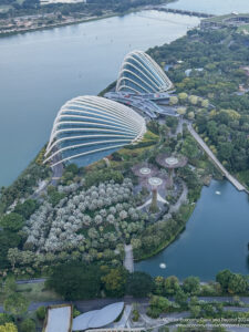 a large island with buildings and trees