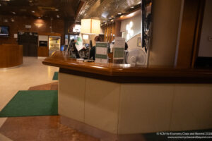 a reception desk in a building