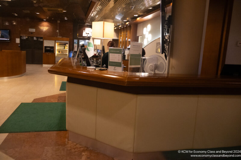 a reception desk in a building