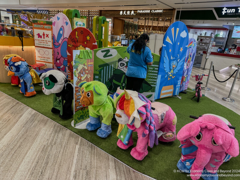 a group of stuffed animals in a room