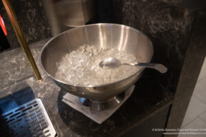 a bowl of ice and a spoon