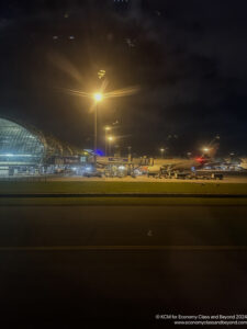 an airport at night
