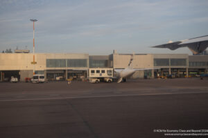 a plane parked in a tarmac