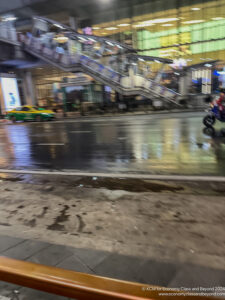 a blurry image of a motorcycle on a wet street