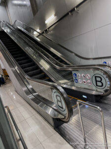 a two escalators in a building