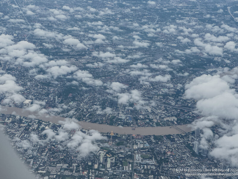 aerial view of a city with clouds