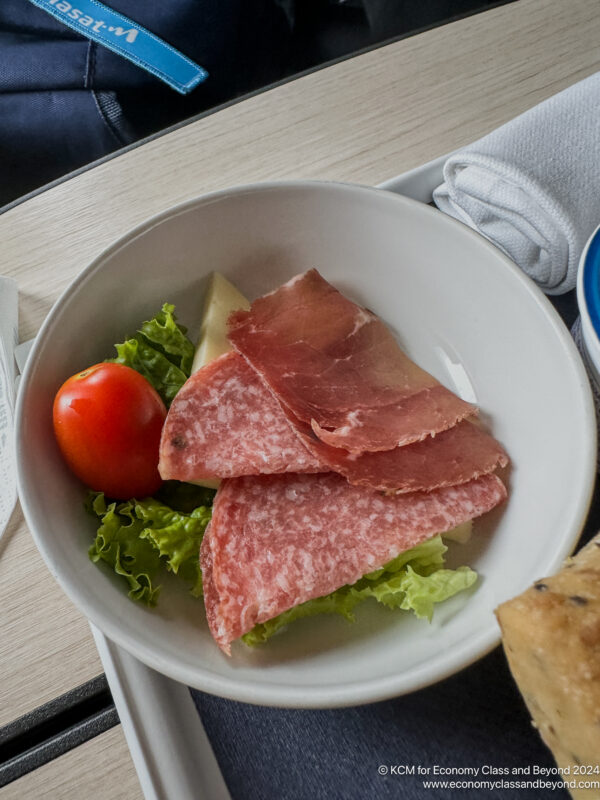 a plate of food on a tray