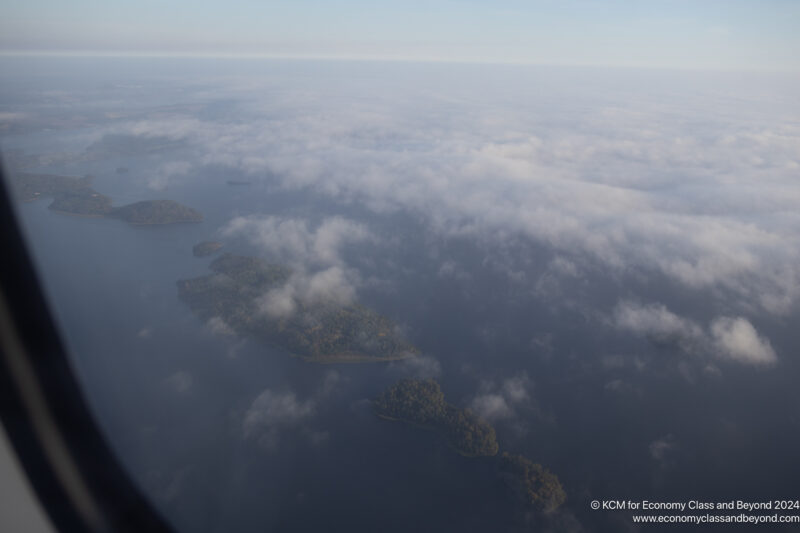 an aerial view of islands in the water