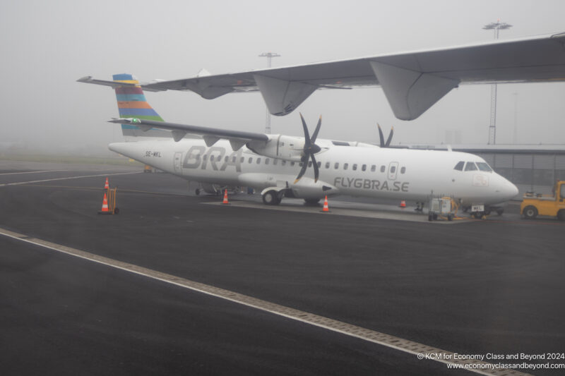 a plane on the runway