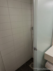 a shower with a glass door