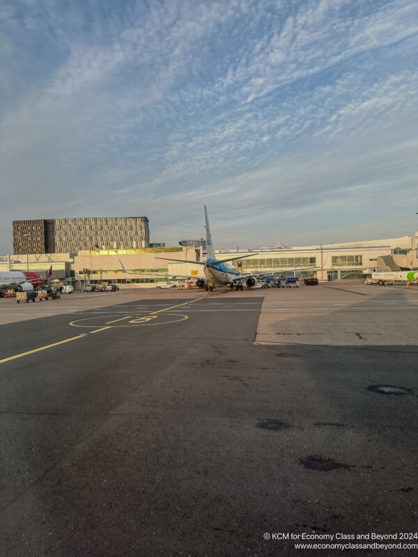 an airplane parked on a tarmac