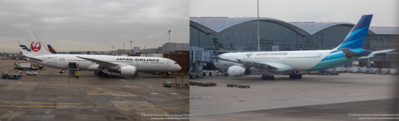 Japan Airlines and Garuda Indonesida - Collage, Economy Class and Beyond