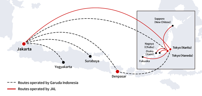 Codeshare map - image, JAL