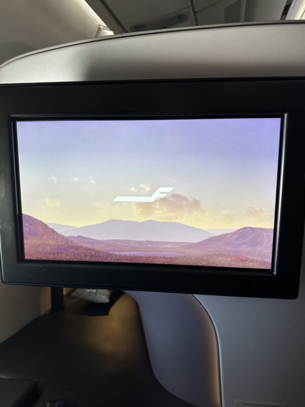 a screen on the seat of a plane