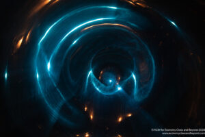 a blue and orange light swirls