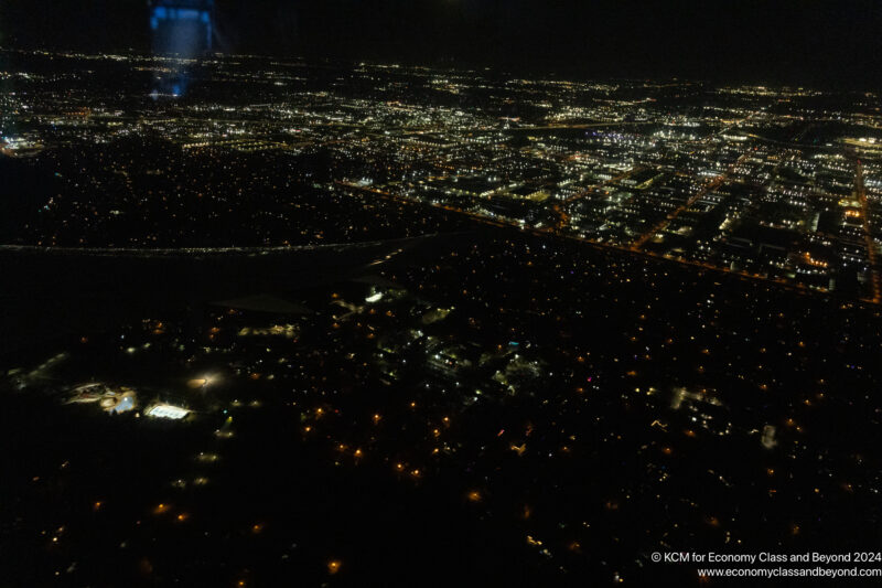 aerial view of a city at night