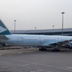 Cathay Pacific Boeing 777-300ER preparing to depart Hong Kong International Airport