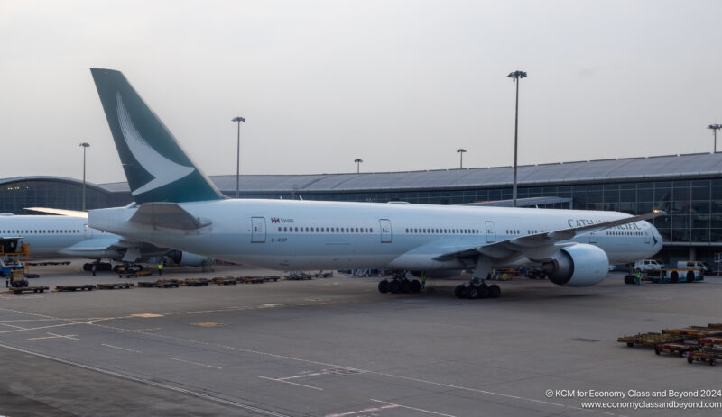 Cathay Pacific Boeing 777-300ER preparing to depart Hong Kong International Airport 