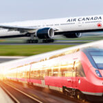 a plane and train on a runway