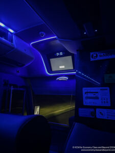 inside a vehicle with a blue light