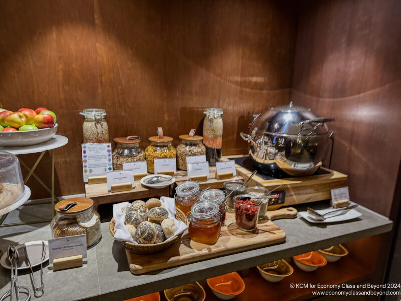 a counter with food items on it