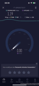 a speedometer with a white and blue line