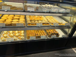 a display case with pastries and pastries