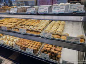 a display case of pastries and pastries