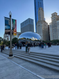 a group of people walking down stairs in a city