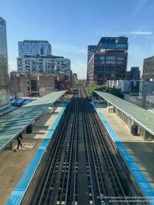 a train tracks in a city