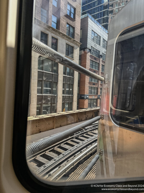 a train going through a city