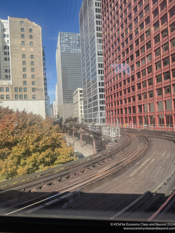 a train tracks in a city