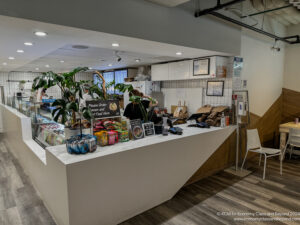 a counter with food items on it