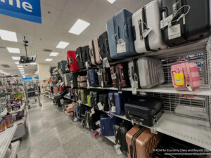 a shelf with luggage on it