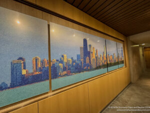 a large picture of a city on a wall