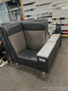 a black and grey booth in a store