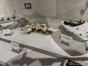 a display of desserts on a counter