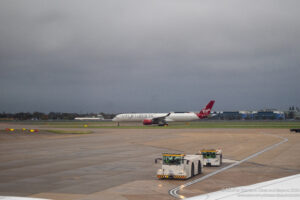 a plane on the runway