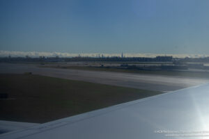 an airplane wing on a runway