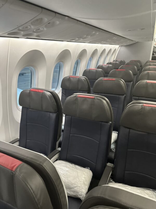 a row of seats on an airplane