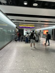 people in a building with people walking
