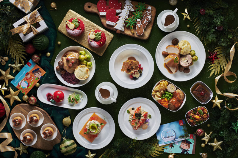 a table with plates of food