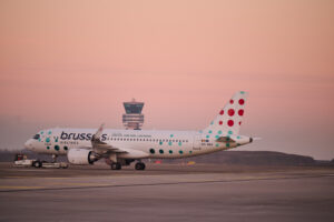 a plane on the runway