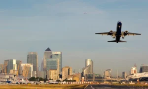 A plane taking off from London City Airport - Image, London City Airport