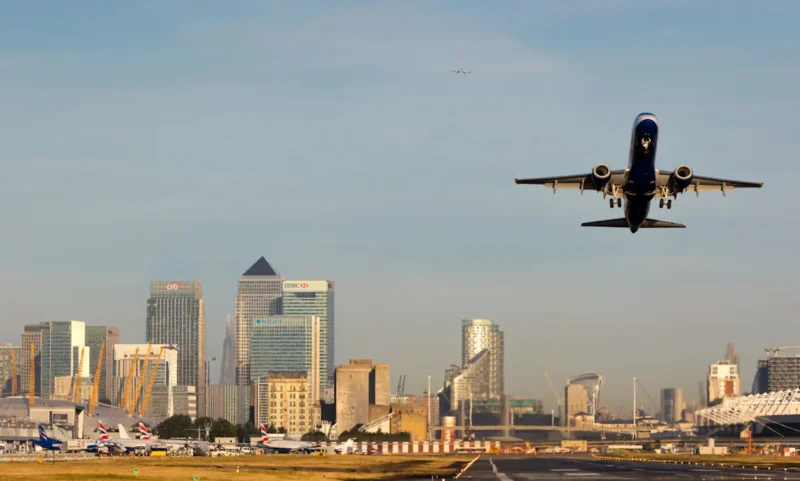 A plane taking off from London City Airport - Image, London City Airport