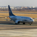 TAROM Boeing 737-700 in SkyTeam house colours arriving at Bucharest Henri Coandă International Airport.