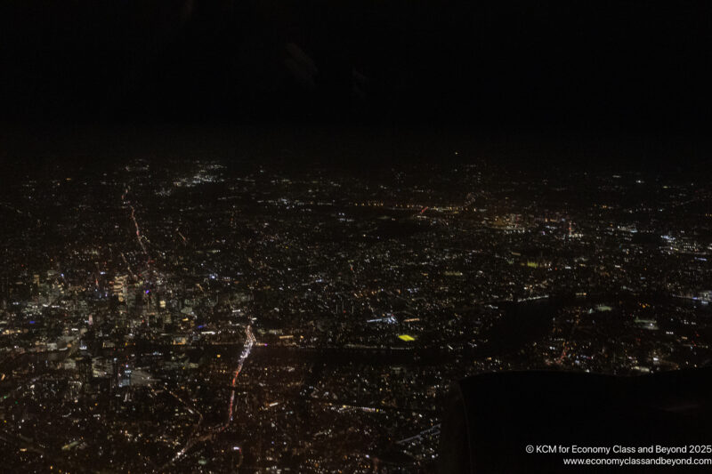 a city at night from above