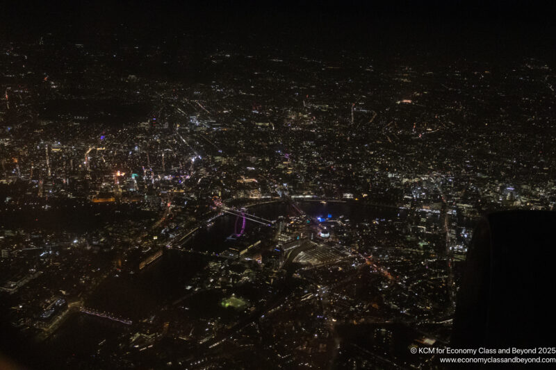 an aerial view of a city at night