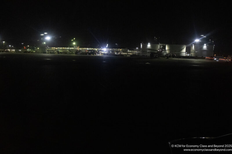 a building at night with lights