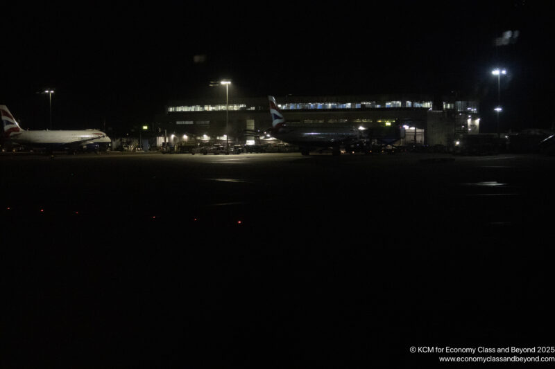 an airplane at night